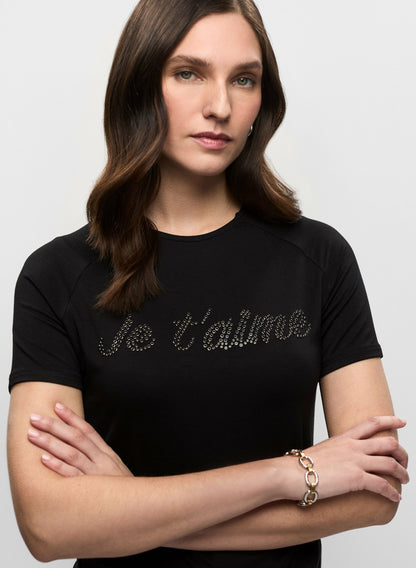 Women Slogan Crew Neck T-Shirt Black | Melanie Lyne