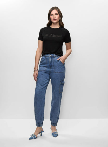 Women Slogan Crew Neck T-Shirt Black | Melanie Lyne