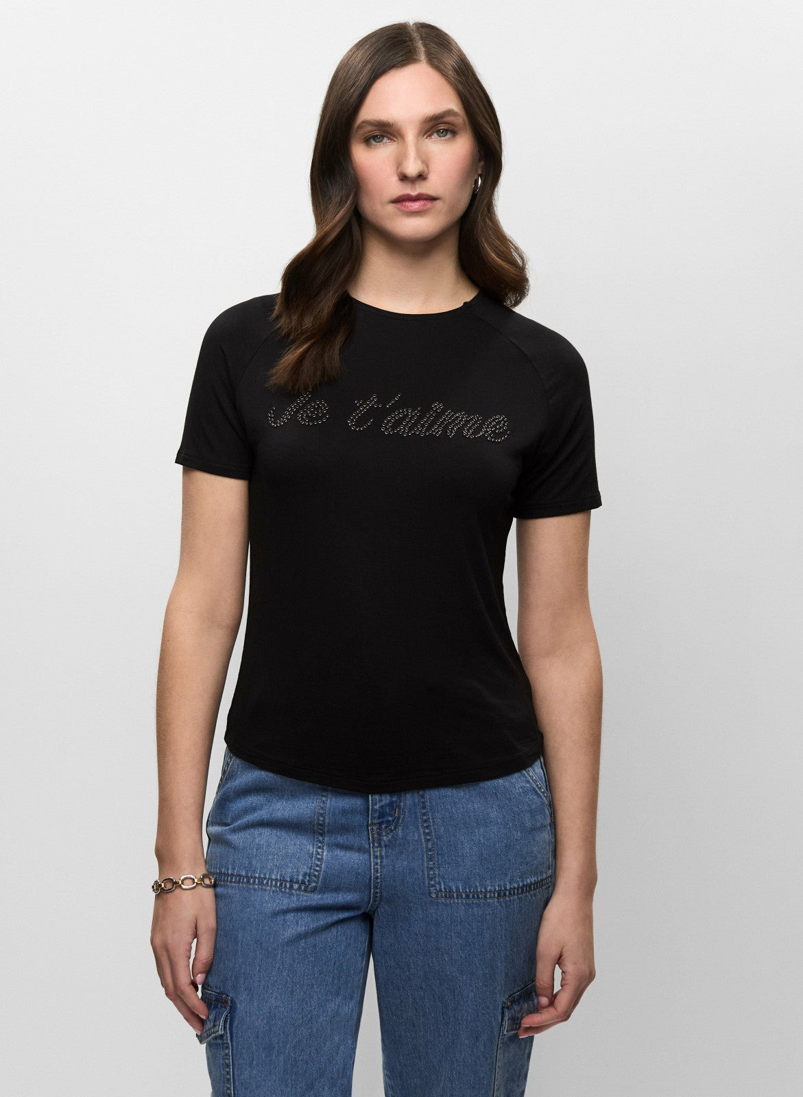 Women Slogan Crew Neck T-Shirt Black | Melanie Lyne