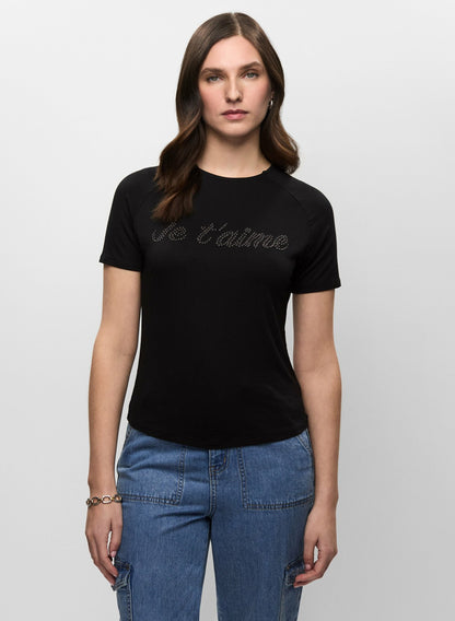 Women Slogan Crew Neck T-Shirt Black | Melanie Lyne