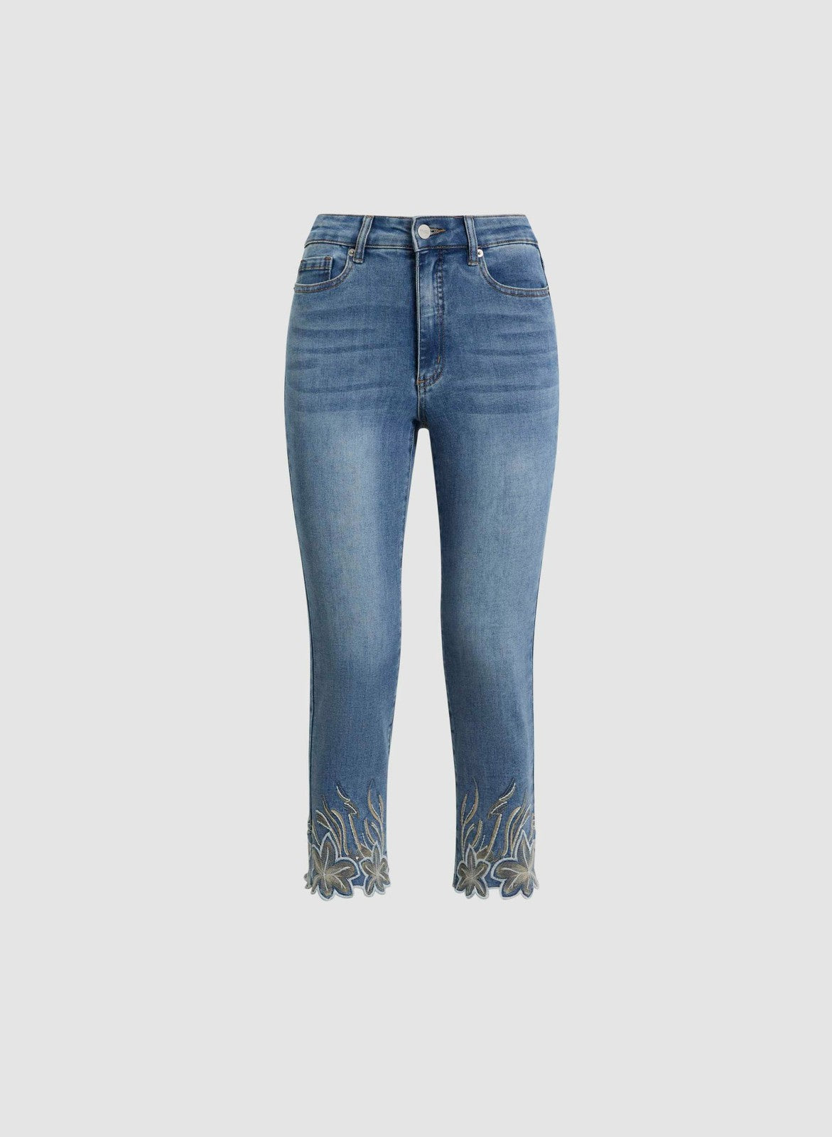 Women Embroidered Straight Leg Jeans Light Blue | Melanie Lyne