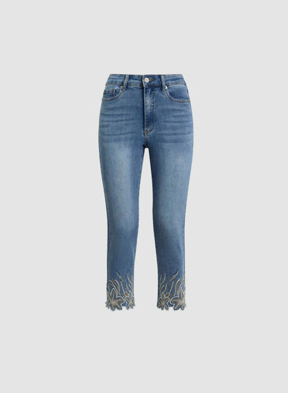 Women Embroidered Straight Leg Jeans Light Blue | Melanie Lyne