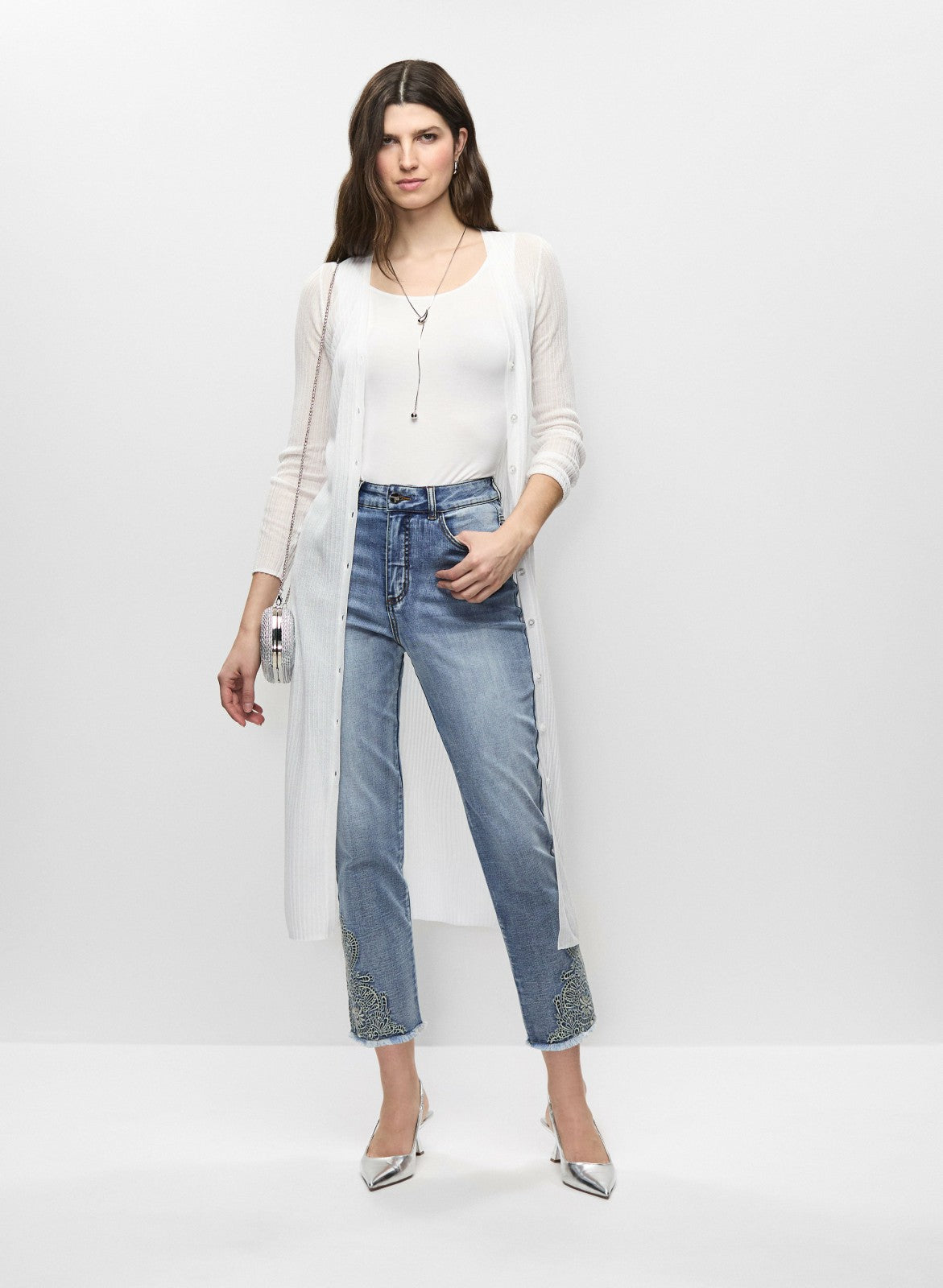 Women Floral Embellished Slim Leg Jeans Light Blue | Melanie Lyne