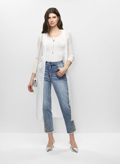 Women Floral Embellished Slim Leg Jeans Light Blue | Melanie Lyne