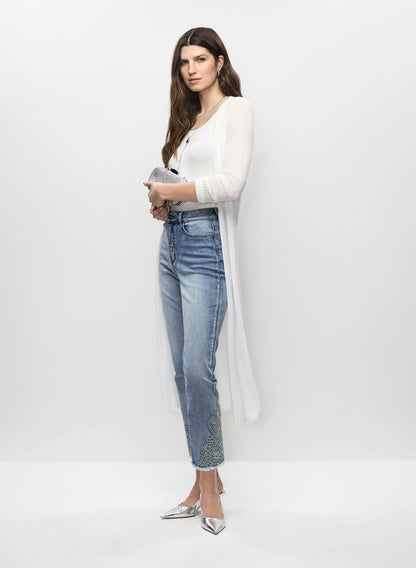 Women Floral Embellished Slim Leg Jeans Light Blue | Melanie Lyne
