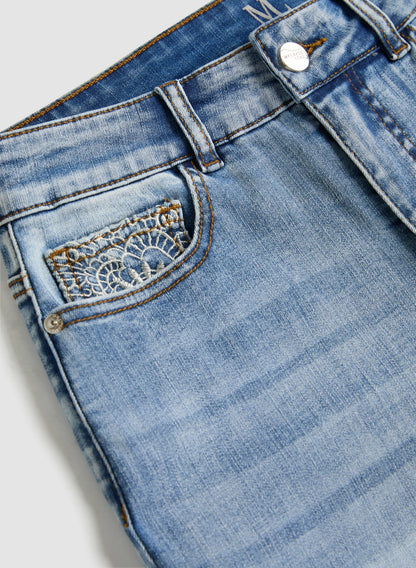 Women Floral Embellished Slim Leg Jeans Light Blue | Melanie Lyne