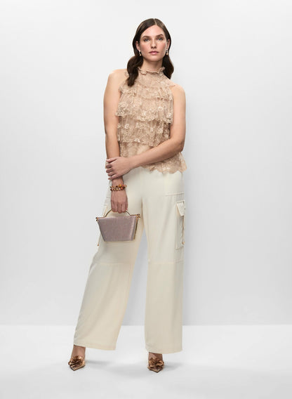 Women High-Neck Tiered Lace Top Desert Sand | Melanie Lyne