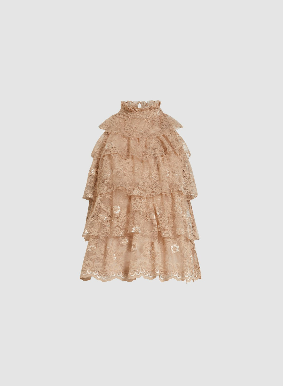Women High-Neck Tiered Lace Top Desert Sand | Melanie Lyne