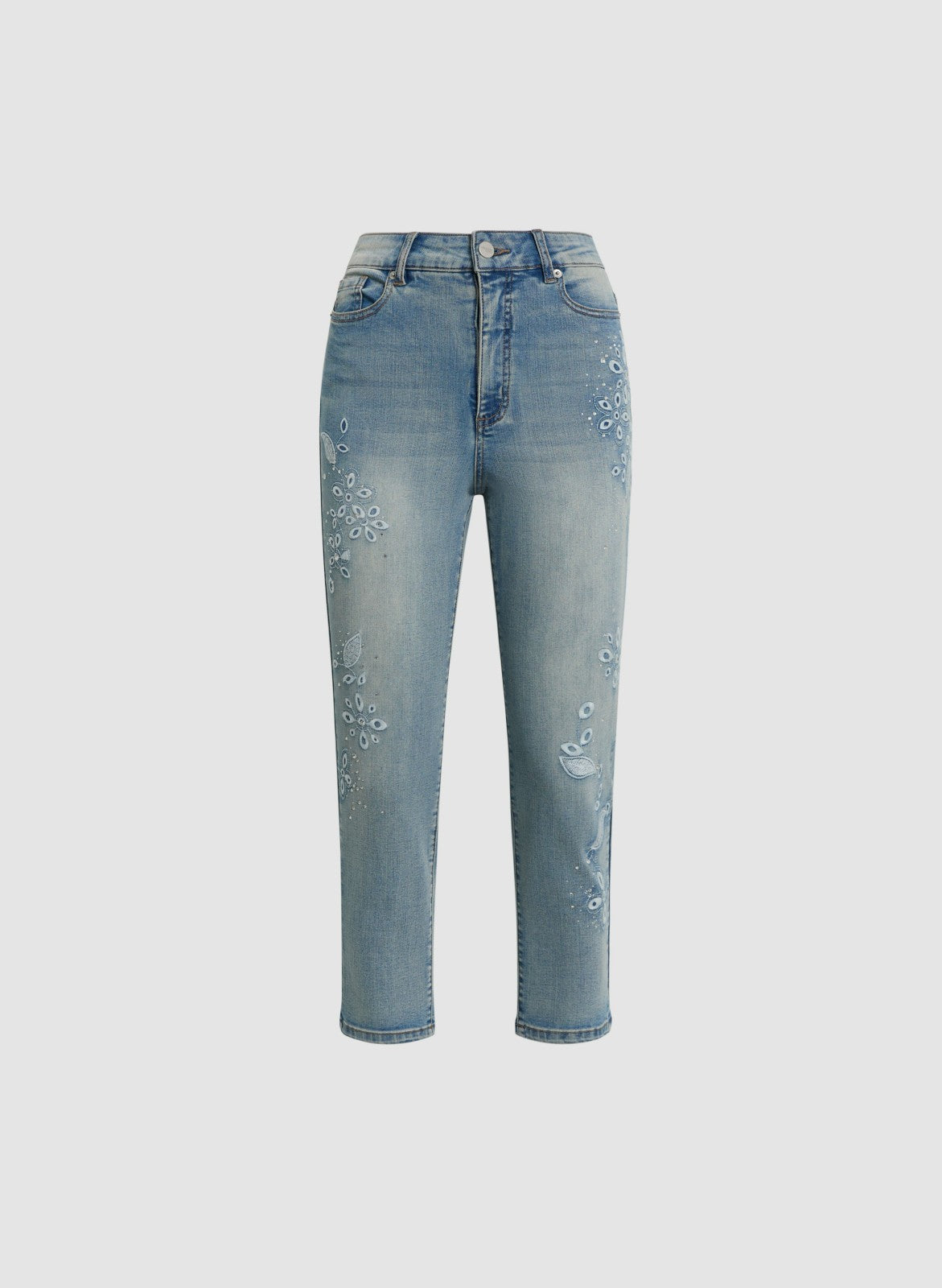 Women Floral Embroidered Light-Wash Jeans Light Blue | Melanie Lyne