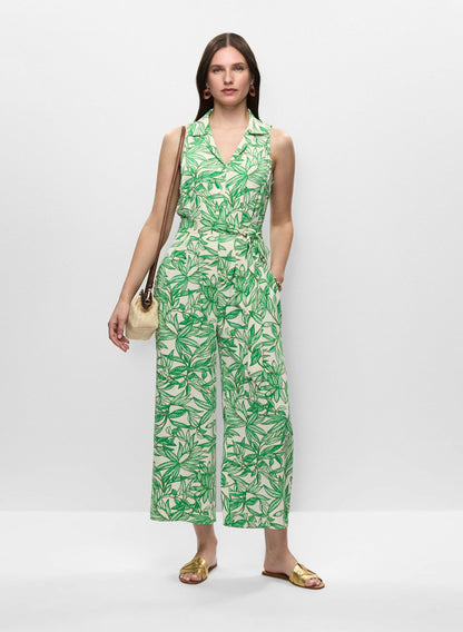 Women Palm Print Wide Leg Jumpsuit Green Pattern | Melanie Lyne