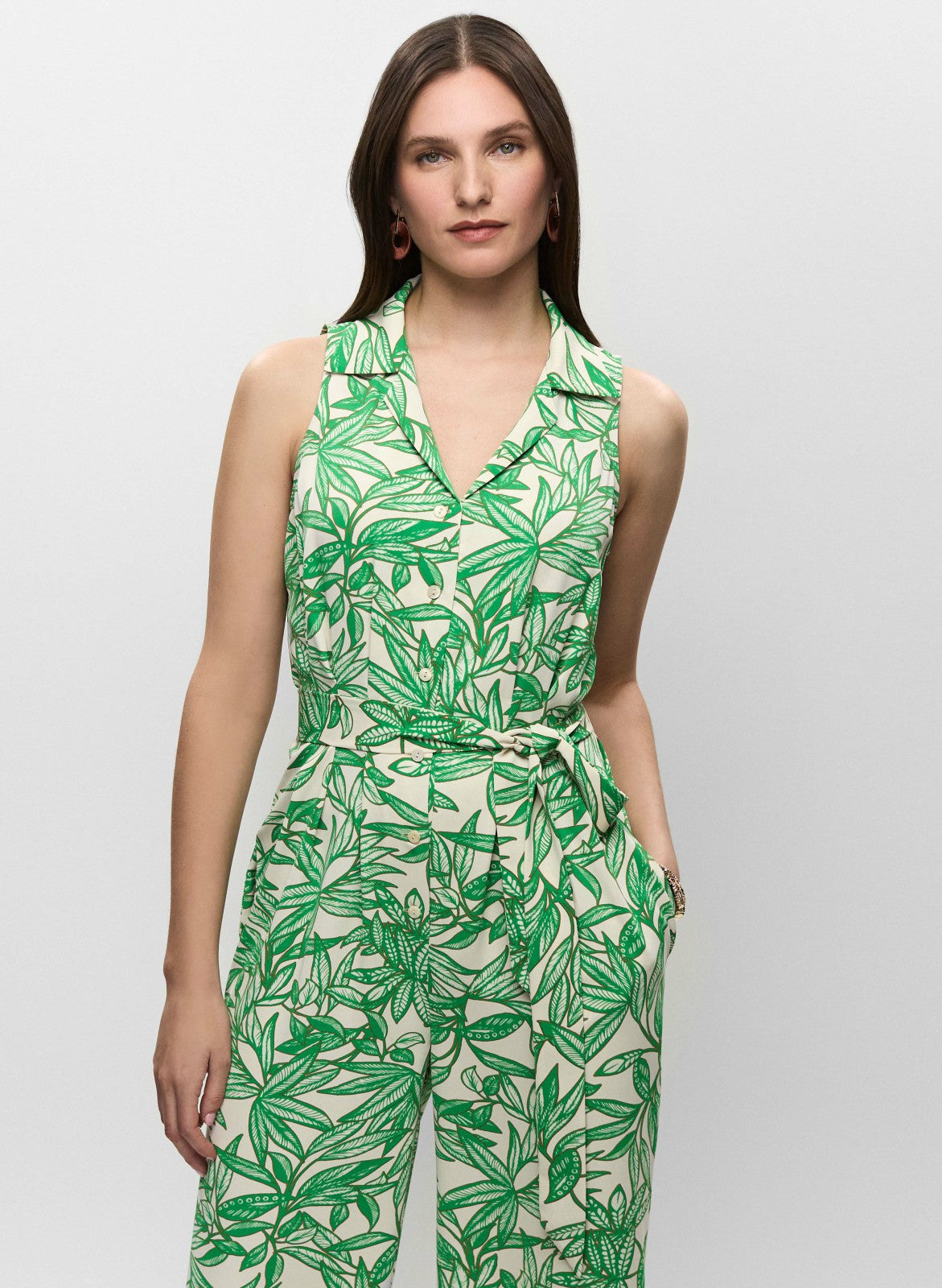 Women Palm Print Wide Leg Jumpsuit Green Pattern | Melanie Lyne
