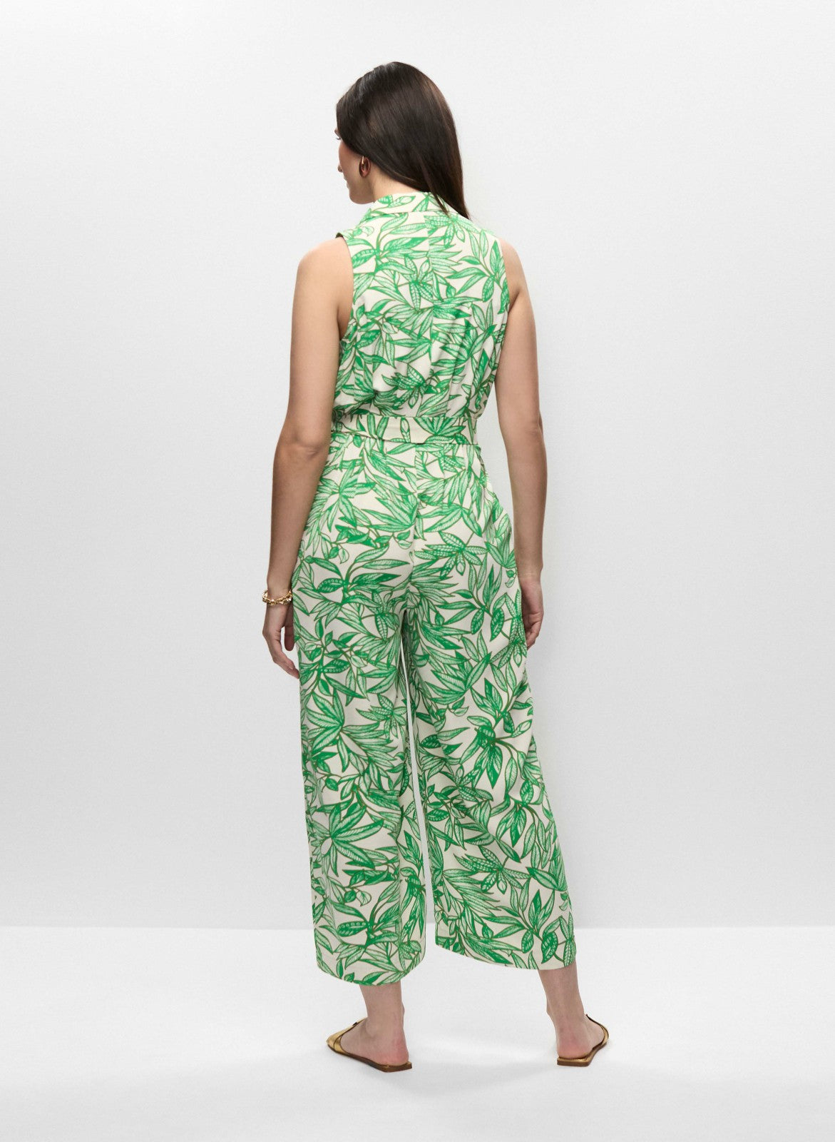 Women Palm Print Wide Leg Jumpsuit Green Pattern | Melanie Lyne