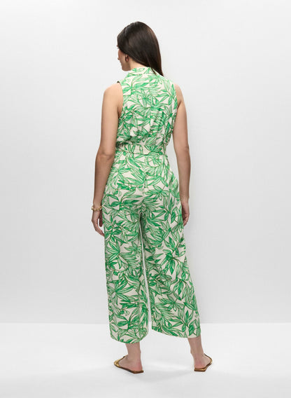 Women Palm Print Wide Leg Jumpsuit Green Pattern | Melanie Lyne