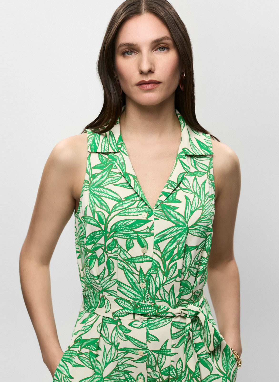 Women Palm Print Wide Leg Jumpsuit Green Pattern | Melanie Lyne