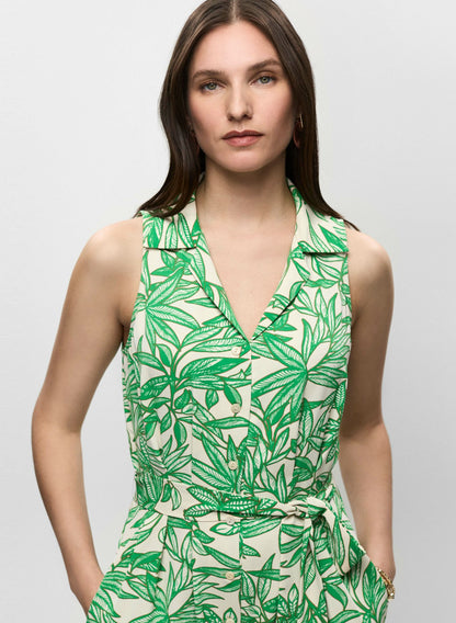 Women Palm Print Wide Leg Jumpsuit Green Pattern | Melanie Lyne