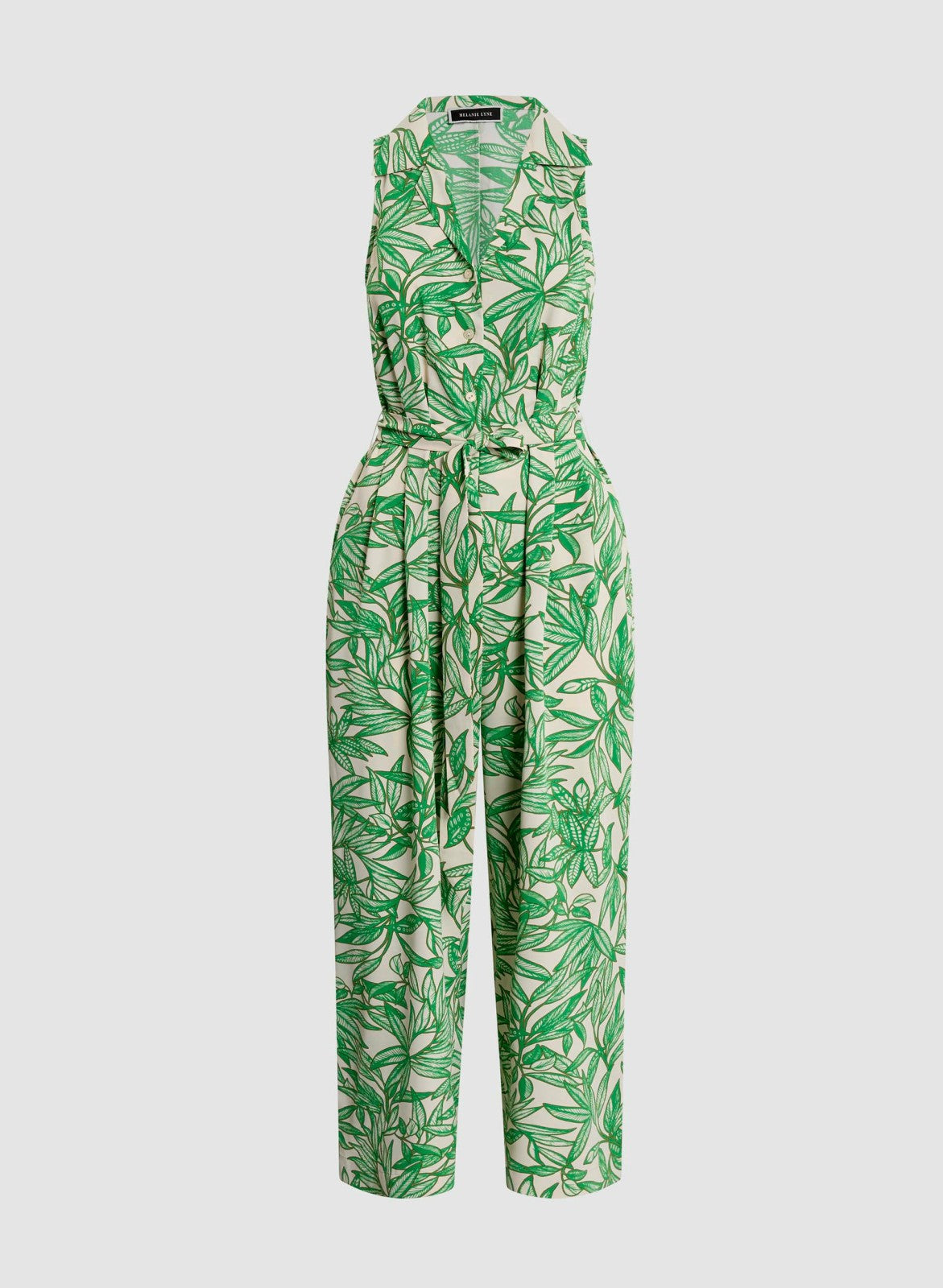 Women Palm Print Wide Leg Jumpsuit Green Pattern | Melanie Lyne