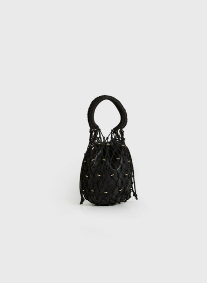 Women Weaved Rope Pouch Bag Black | Melanie Lyne