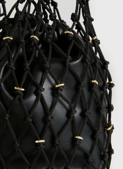Women Weaved Rope Pouch Bag Black | Melanie Lyne