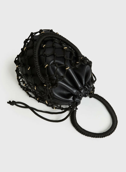 Women Weaved Rope Pouch Bag Black | Melanie Lyne