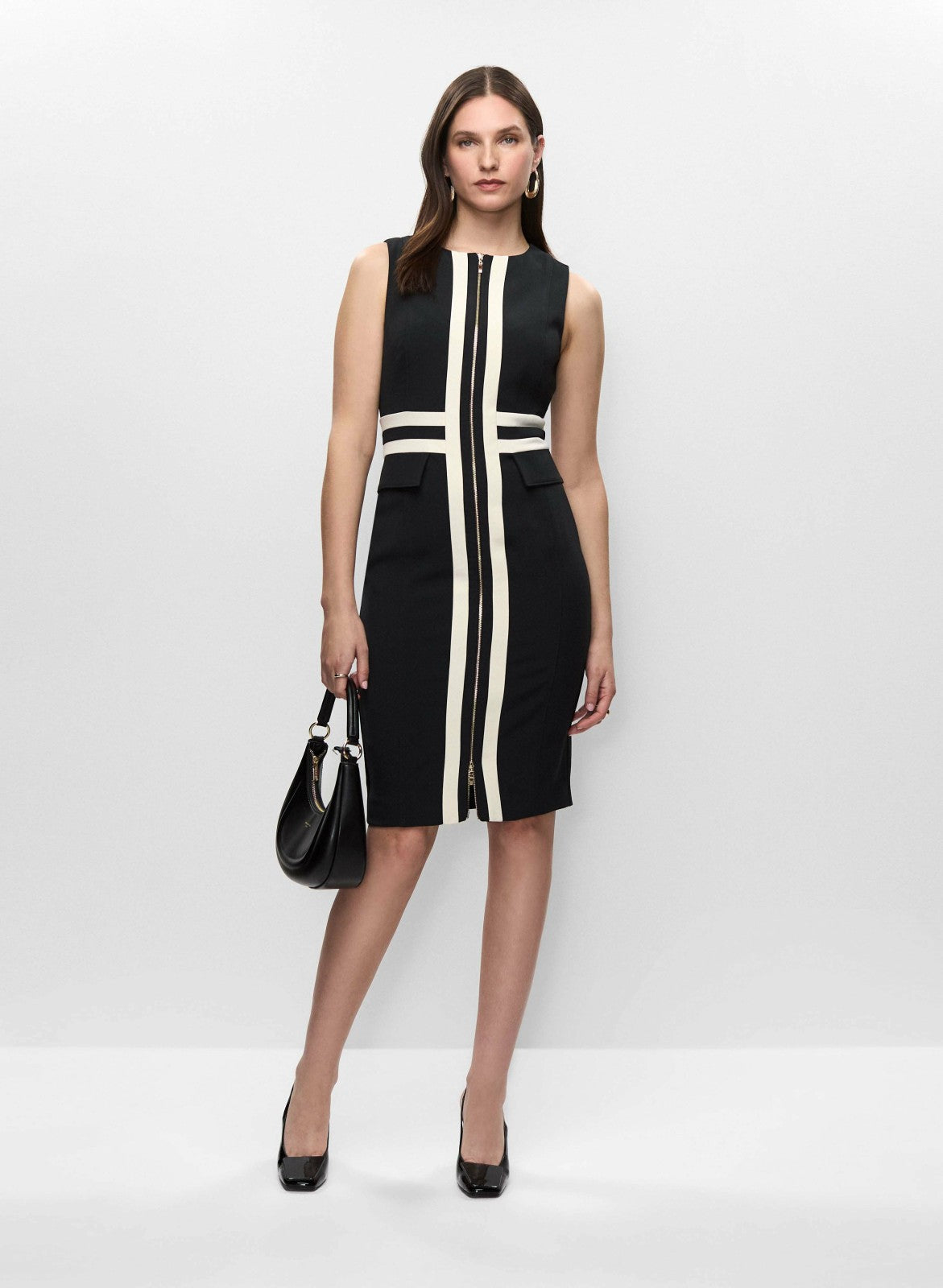 Women Zip-Front Sheath Dress Black & White | Melanie Lyne