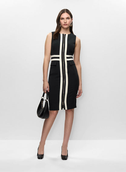 Women Zip-Front Sheath Dress Black & White | Melanie Lyne
