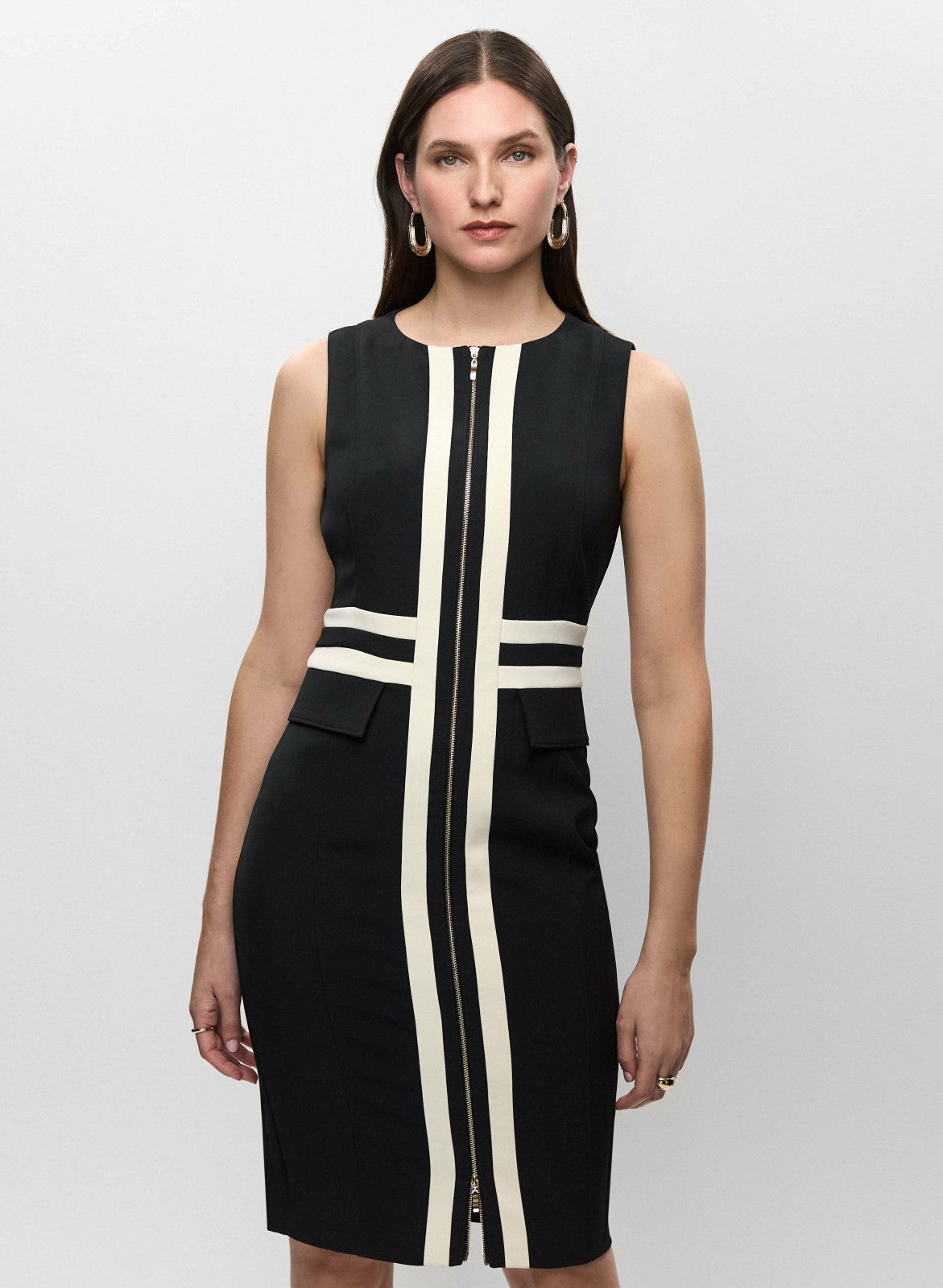Women Zip-Front Sheath Dress Black & White | Melanie Lyne