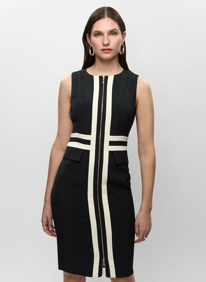Women Zip-Front Sheath Dress Black & White | Melanie Lyne
