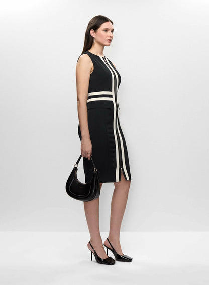Women Zip-Front Sheath Dress Black & White | Melanie Lyne
