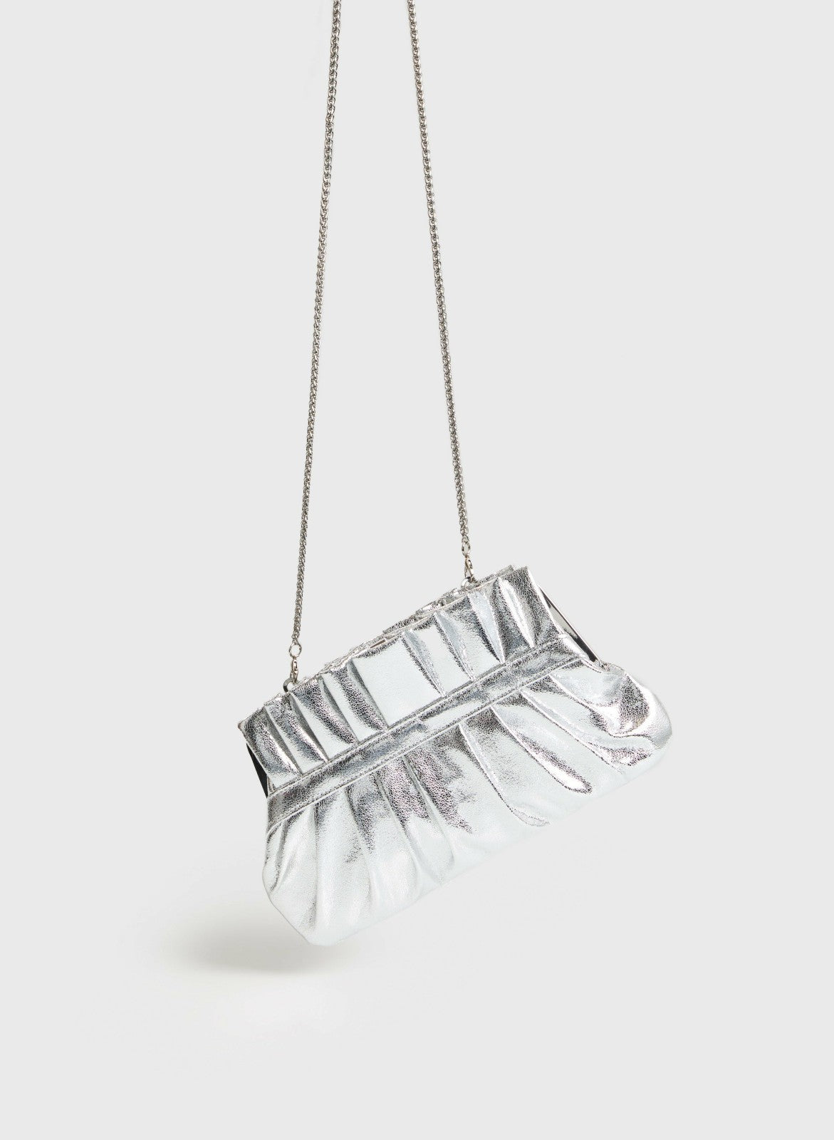 Women Pleated Metallic Clutch Silver | Melanie Lyne