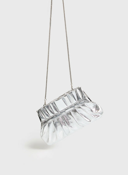 Women Pleated Metallic Clutch Silver | Melanie Lyne