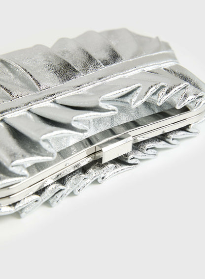 Women Pleated Metallic Clutch Silver | Melanie Lyne