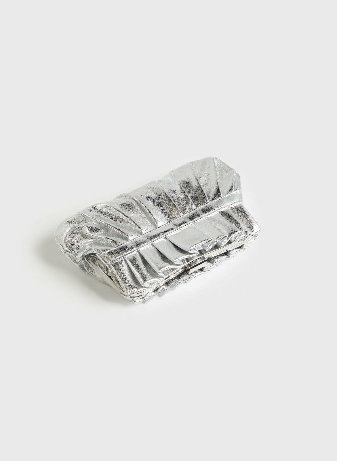Women Pleated Metallic Clutch Silver | Melanie Lyne