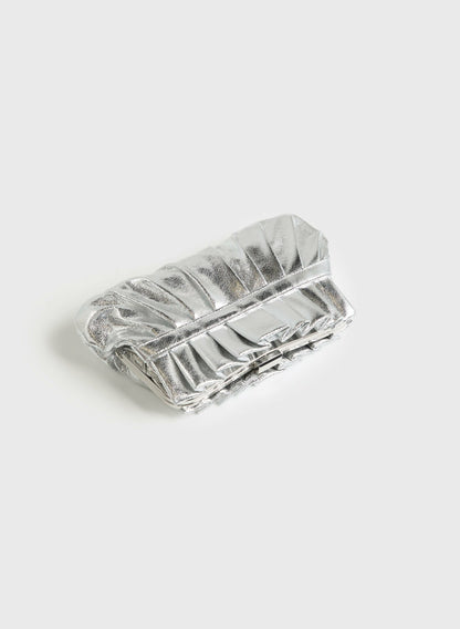 Women Pleated Metallic Clutch Silver | Melanie Lyne