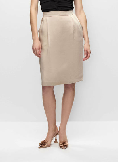 Women Pleated Satin Pencil Skirt Desert Sand | Melanie Lyne