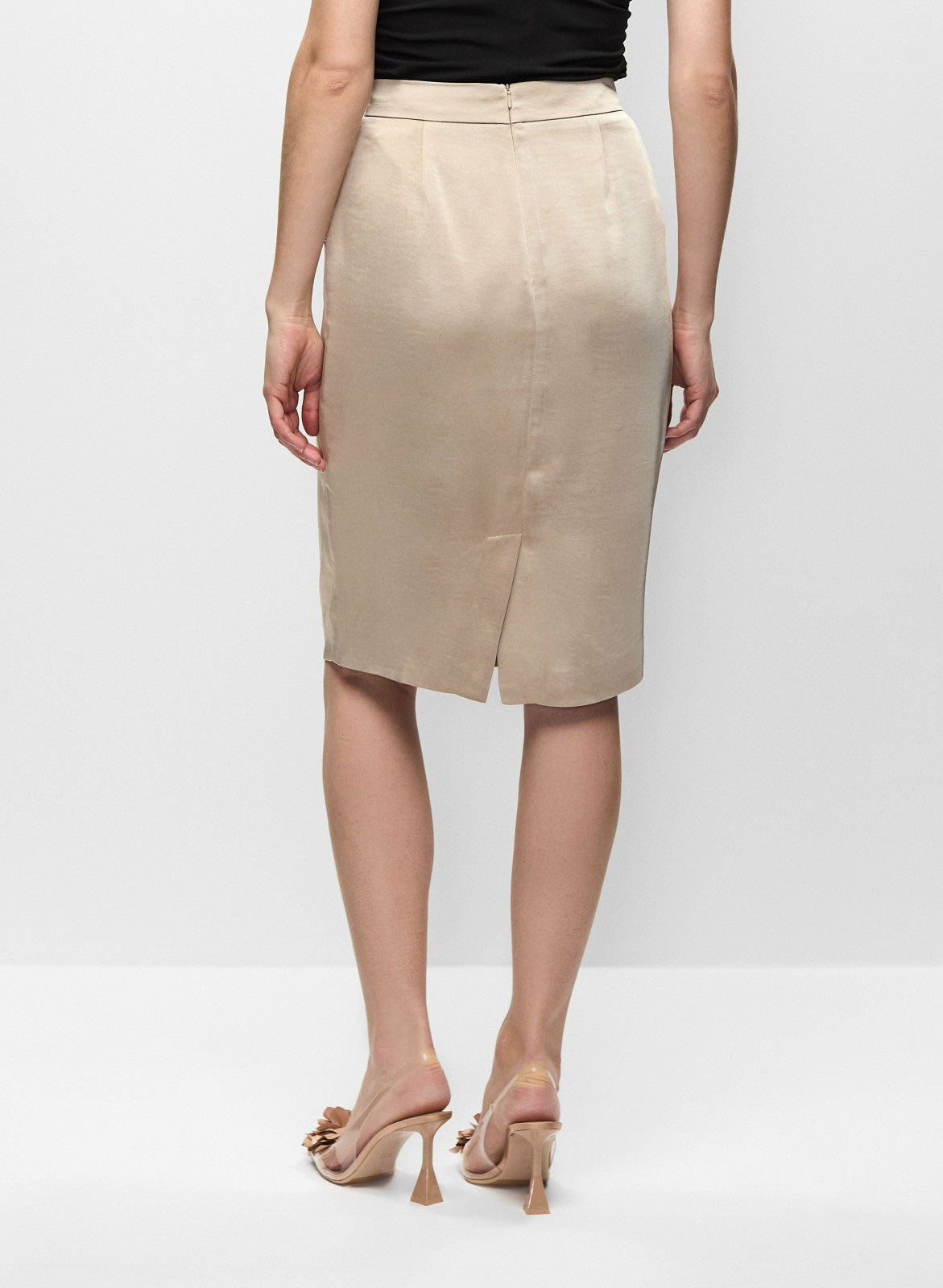 Women Pleated Satin Pencil Skirt Desert Sand | Melanie Lyne