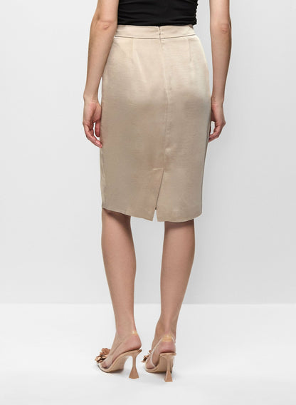 Women Pleated Satin Pencil Skirt Desert Sand | Melanie Lyne