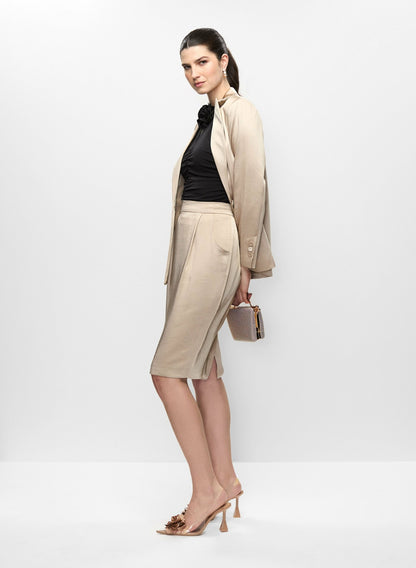 Women Pleated Satin Pencil Skirt Desert Sand | Melanie Lyne
