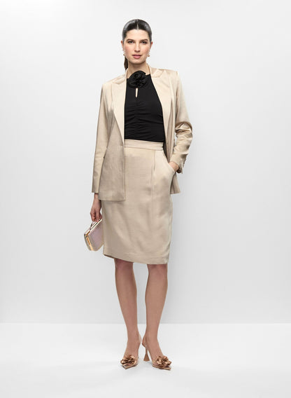 Women Pleated Satin Pencil Skirt Desert Sand | Melanie Lyne