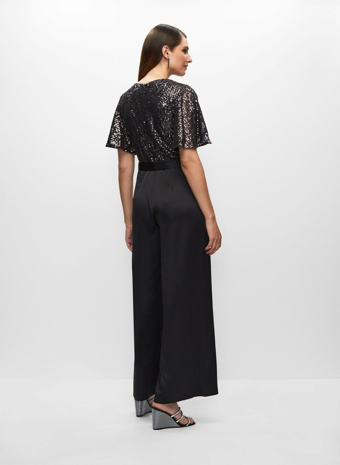 Women Sequin & Satin Jumpsuit Black | Melanie Lyne