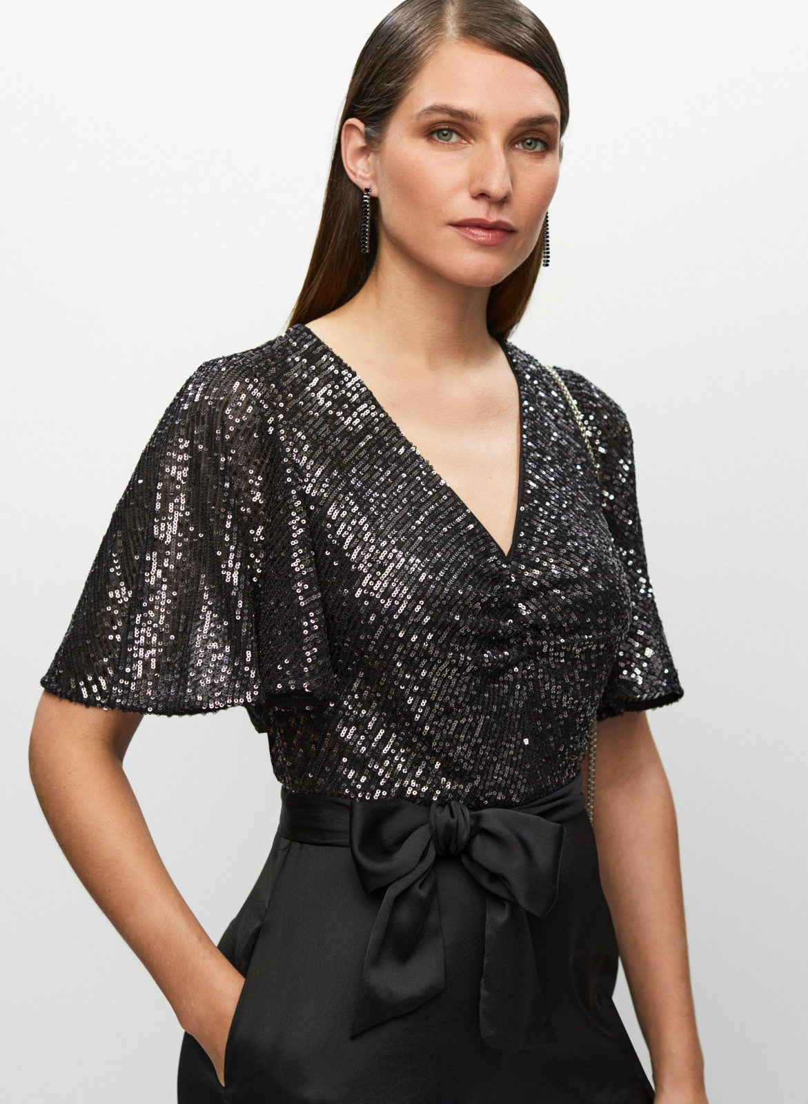 Women Sequin & Satin Jumpsuit Black | Melanie Lyne
