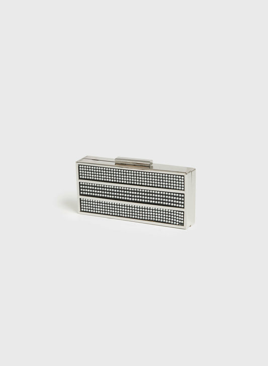 Women Crystal Rectangular Clutch Silver | Melanie Lyne