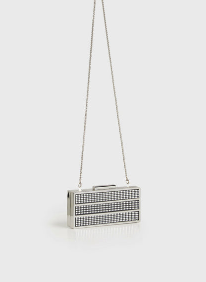 Women Crystal Rectangular Clutch Silver | Melanie Lyne