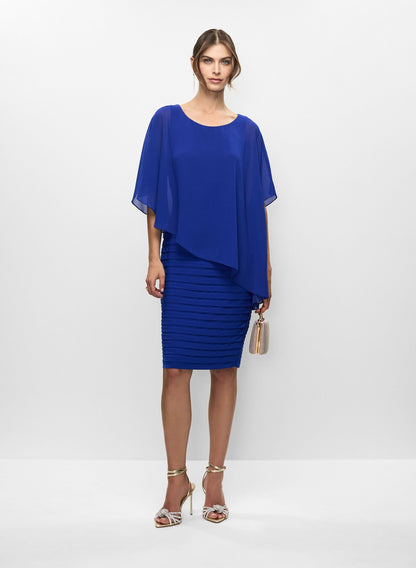 Women Fitted Chiffon Overlay Dress Cobalt Blue | Melanie Lyne