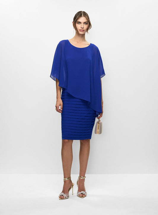 Women Fitted Chiffon Overlay Dress Cobalt Blue | Melanie Lyne