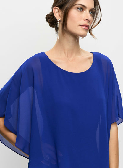 Women Fitted Chiffon Overlay Dress Cobalt Blue | Melanie Lyne