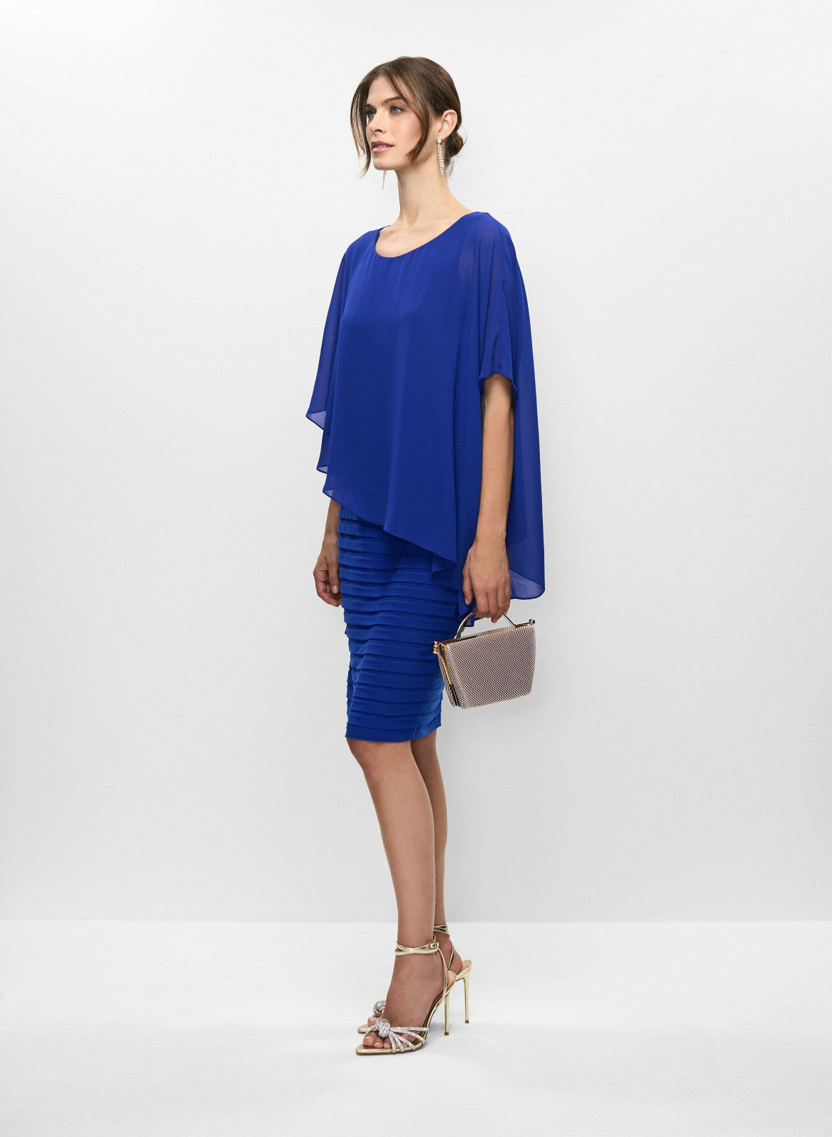Women Fitted Chiffon Overlay Dress Cobalt Blue | Melanie Lyne