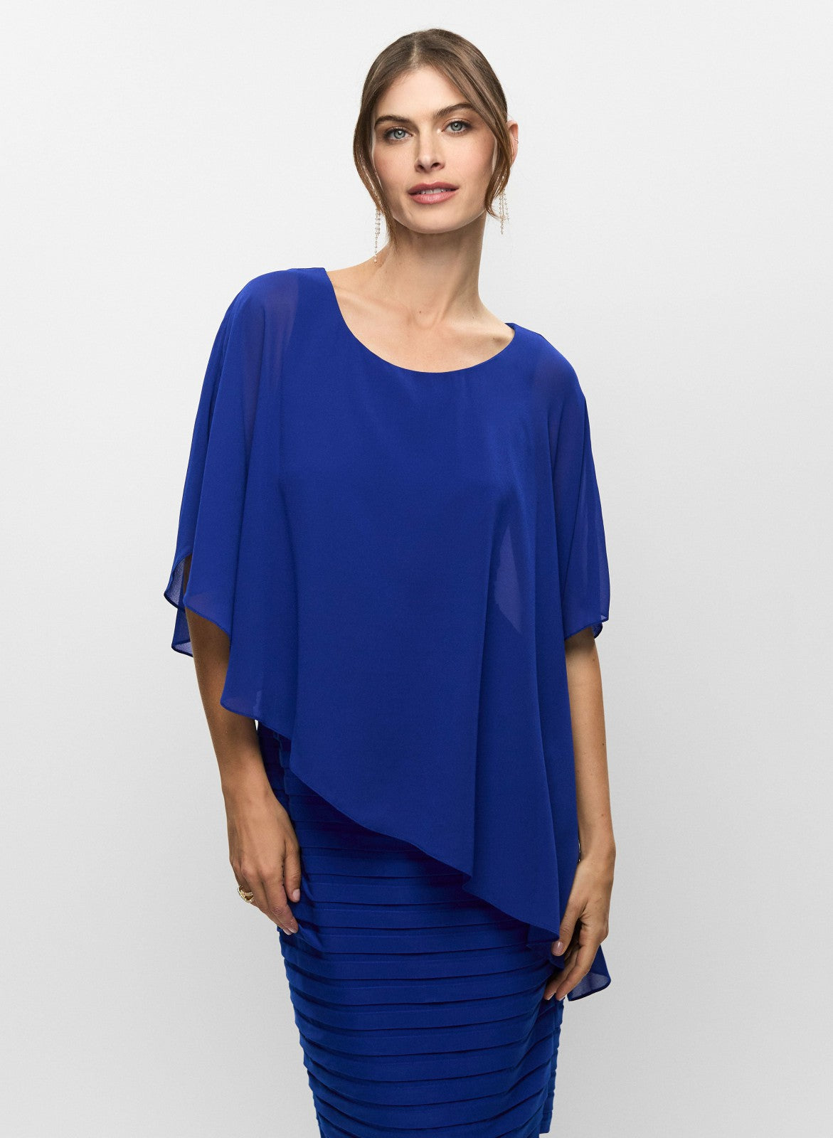 Women Fitted Chiffon Overlay Dress Cobalt Blue | Melanie Lyne