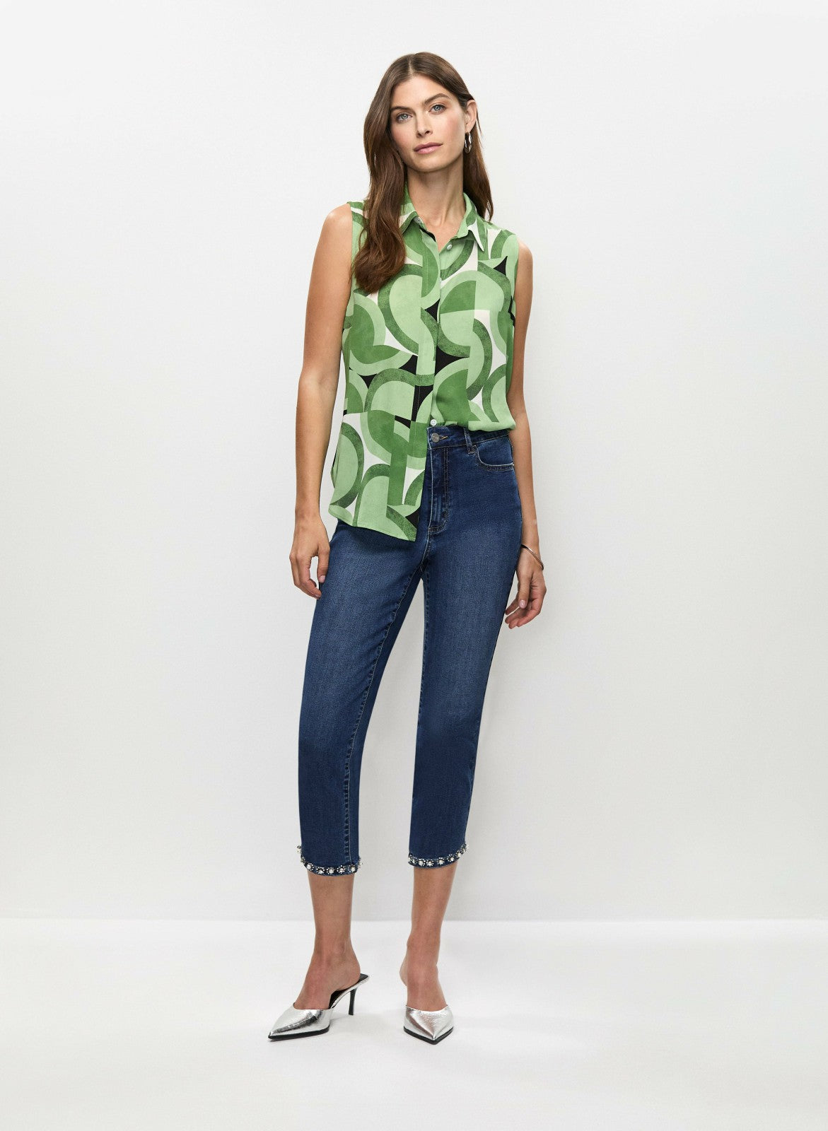 Women Embellished Hem Denim Capris Medium Blue | Melanie Lyne