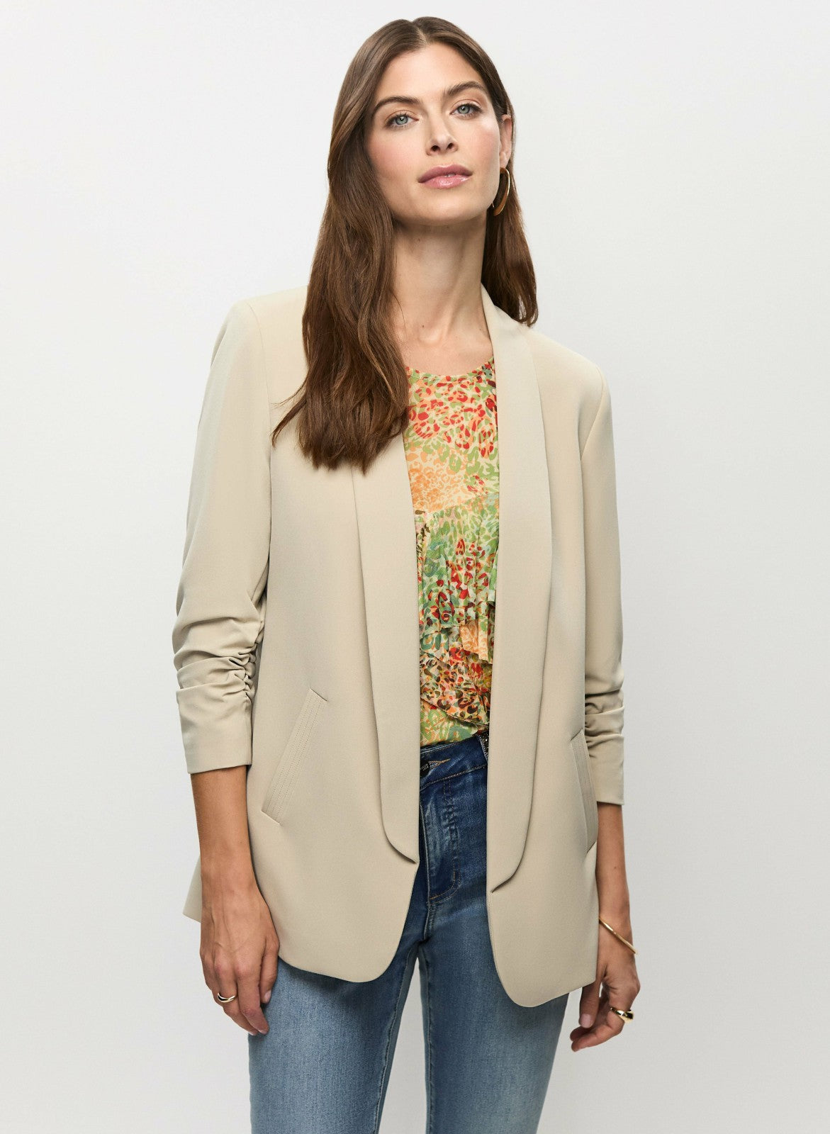 Women Ruched Sleeve Blazer Desert Sand | Melanie Lyne