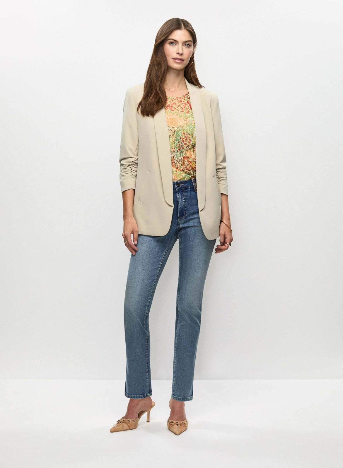 Women Ruched Sleeve Blazer Desert Sand | Melanie Lyne